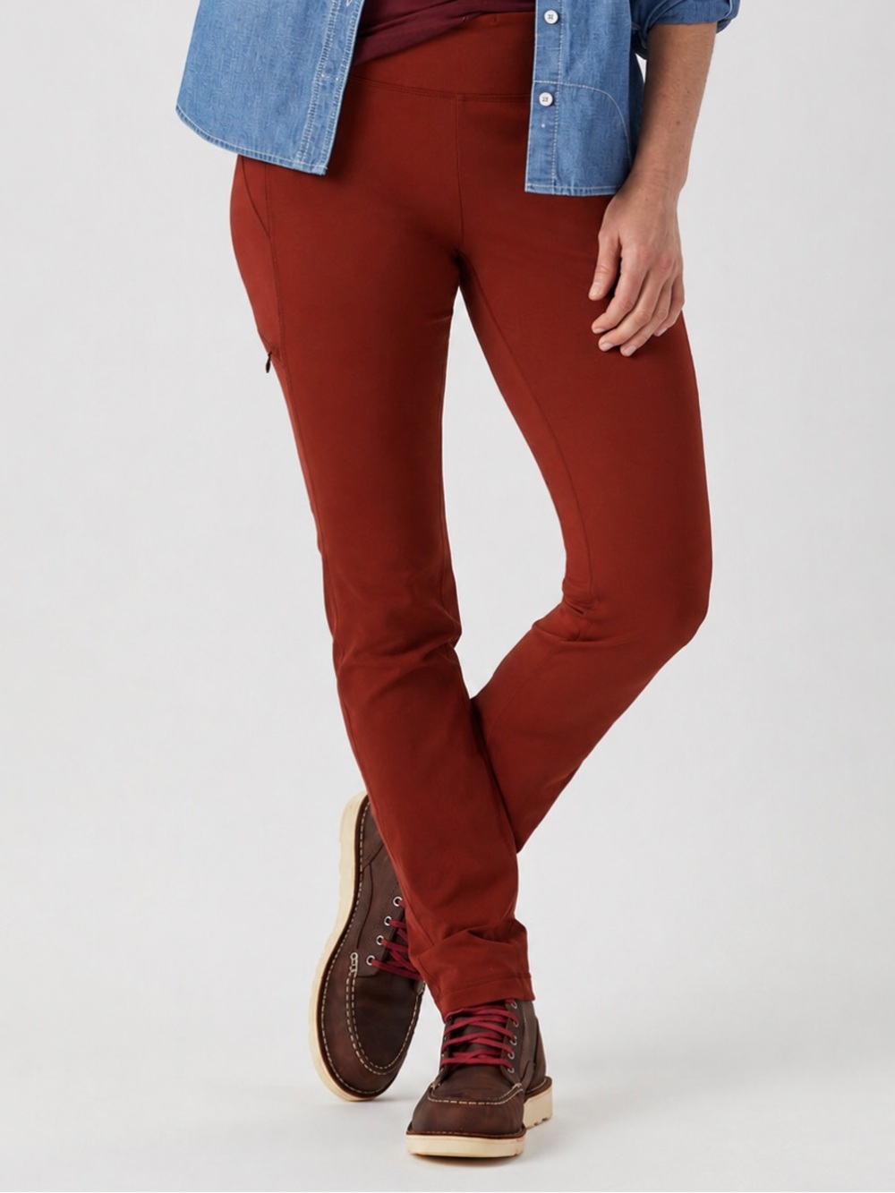 Duluth Trading High Rise NoGA Stretchy Straight Leg Pants Brick Red Large